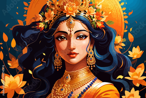 jay shri radhe  goddess whose form is as splendid as champaka flowers illustration