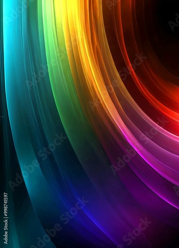 a vibrant abstract pattern composed of curved lines in various colors, including blue, green, yellow, orange, red, and purple, creating a rainbow-like effect photo