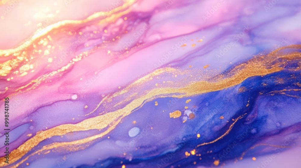 Vibrant spring abstract: pink, purple, and gold watercolor design for posters Vibrant spring abstract: pink, purple, and gold watercolor design for posters