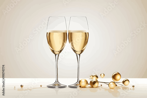 Two champagne glasses white background