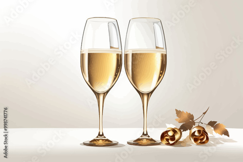 Two champagne glasses white background