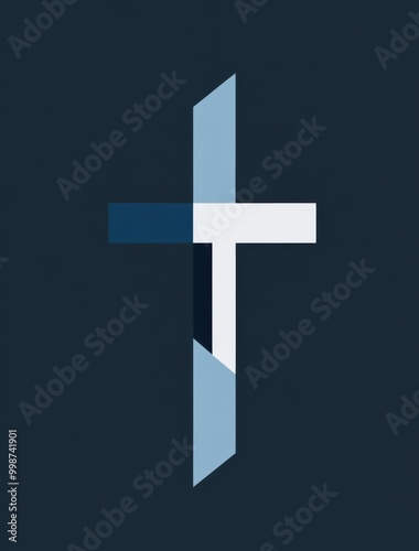 logo design featuring a cross symbol on a solid background, with a sleek color palette of blue, black, white, gray, and silver. photo