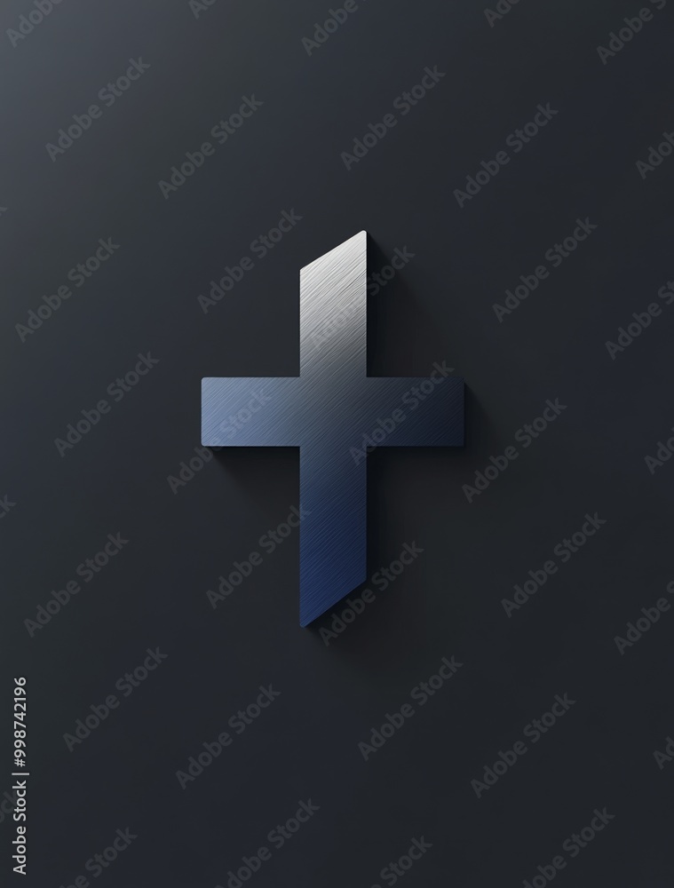 Fototapeta premium logo design featuring a cross symbol on a solid background, with a sleek color palette of blue, black, white, gray, and silver.