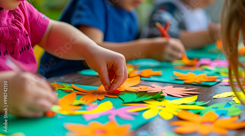 Colorful Paper Flowers Craft Activity for Kids Illustration
