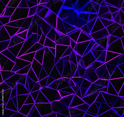 a complex pattern of intersecting lines and triangles in shades of purple and black, creating a visually striking and abstract design