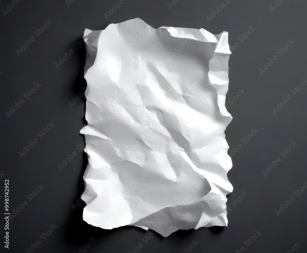 A crumpled white sheet of paper is shown against a dark background A crumpled white sheet of paper is shown against a dark background