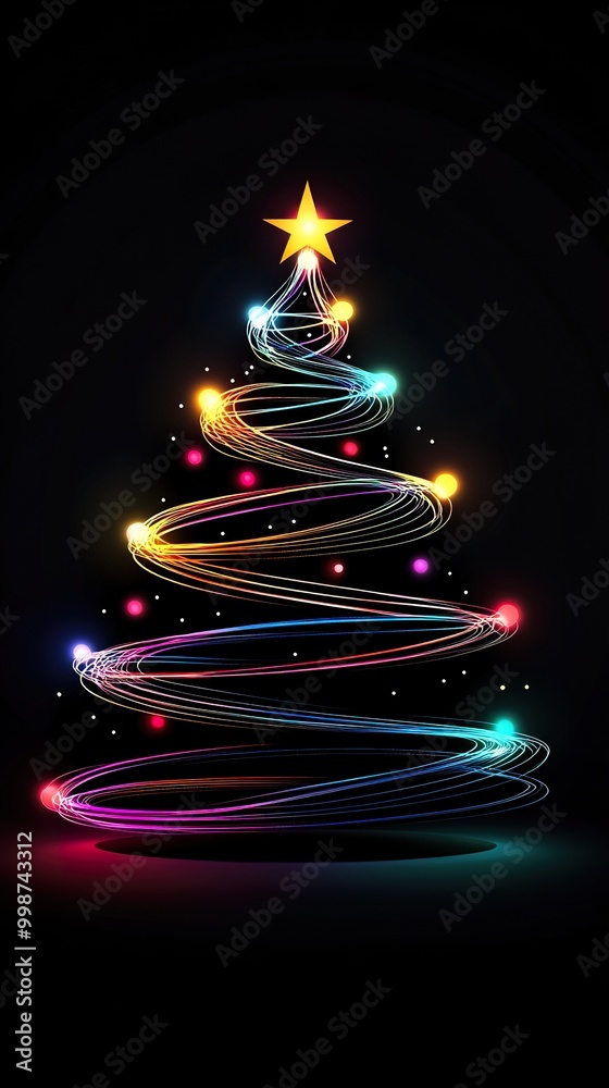 minimalist vector Christmas tree, build from big different color lights, black background ratio smartphone size 9:16 minimalist vector Christmas tree, build from big different color lights, black background ratio smartphone size 9:16