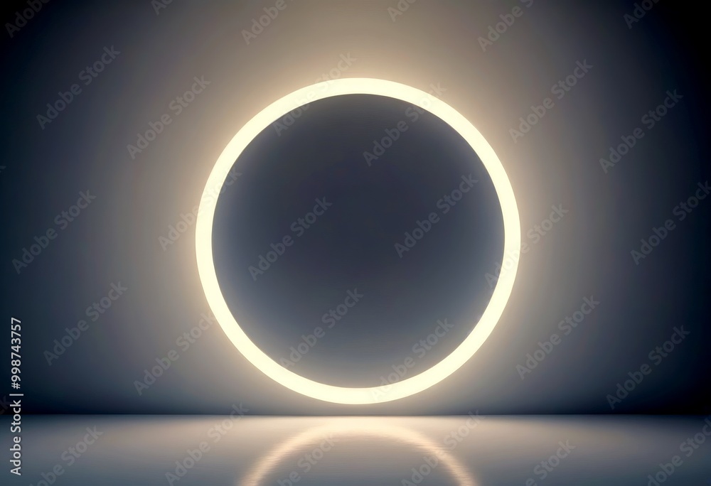 A large, glowing white circle dominates the center of the , casting a bright light that illuminates the dark background A large, glowing white circle dominates the center of the , casting a bright light that illuminates the dark background