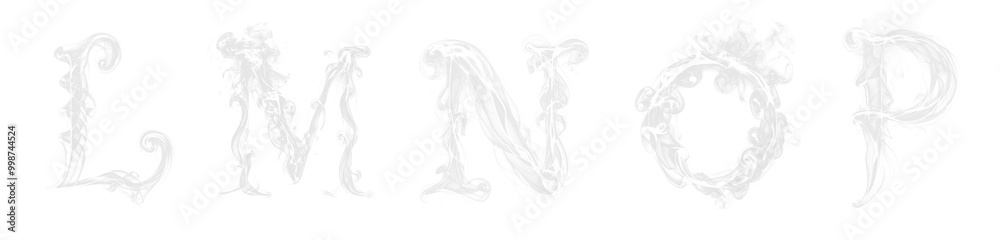 White smoke alphabet cutout set collection. L M N O P. Transparent background PNG. White smoke alphabet cutout set collection. L M N O P. Transparent background PNG.
