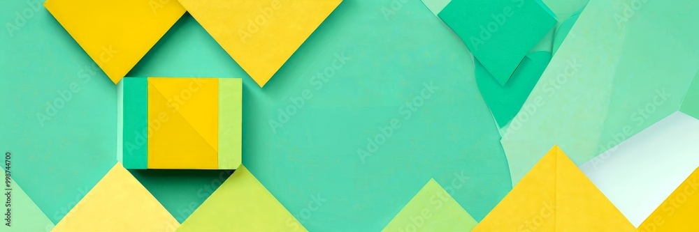 a vibrant abstract composition of overlapping geometric shapes in various shades of yellow and green against a light blue background a vibrant abstract composition of overlapping geometric shapes in various shades of yellow and green against a light blue background