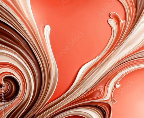 a vibrant abstract composition of swirling, curving lines in shades of pink, brown, and white, creating a dynamic and visually striking pattern photo