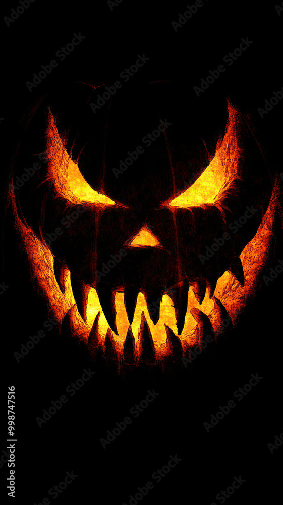 Horror-themed pumpkin with sharp teeth Horror-themed pumpkin with sharp teeth