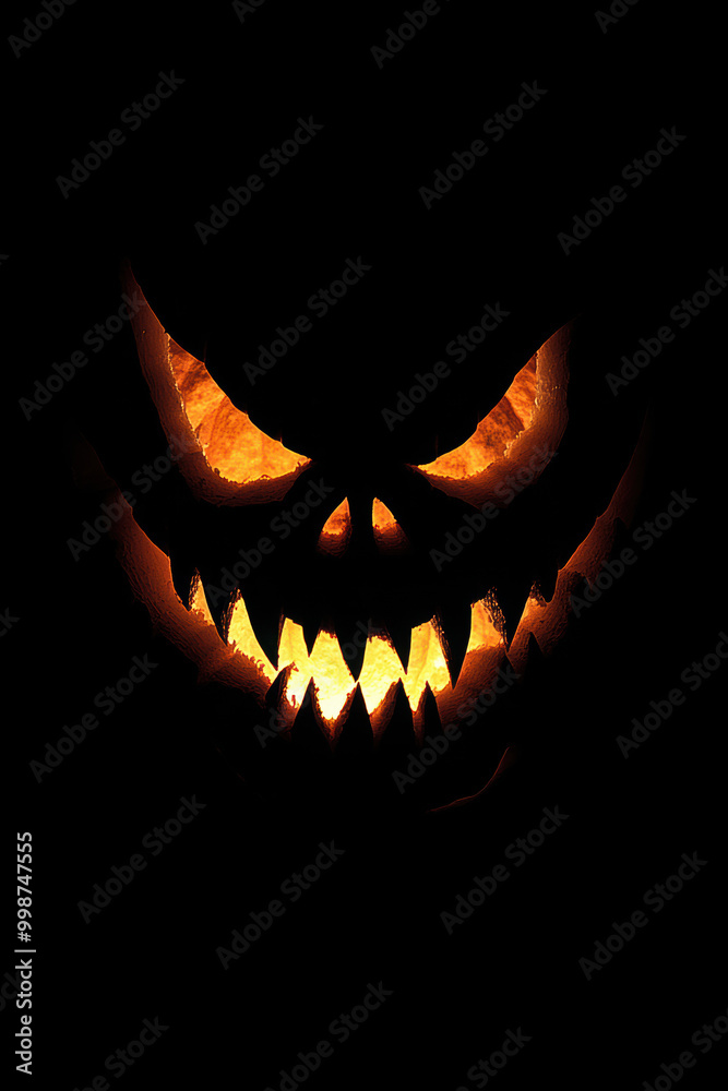 Fototapeta premium Halloween pumpkin with spooky glowing face