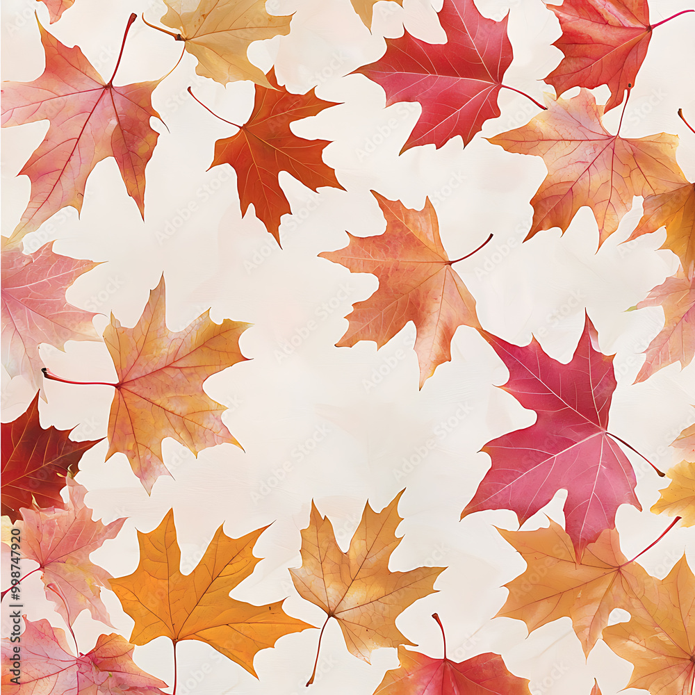 Fototapeta premium Autumn leaves in vibrant hues on a light background