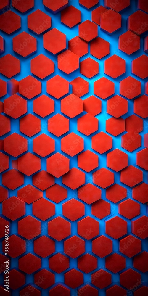 a repeating pattern of red hexagonal shapes on a blue background, creating a visually striking and geometric design a repeating pattern of red hexagonal shapes on a blue background, creating a visually striking and geometric design