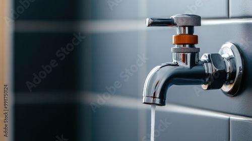 Modern Chrome Faucet with Water Flowing in Bathroom