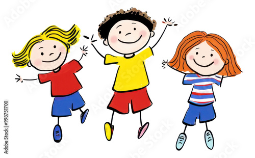 PNG Happy kids drawing sketch cartoon.