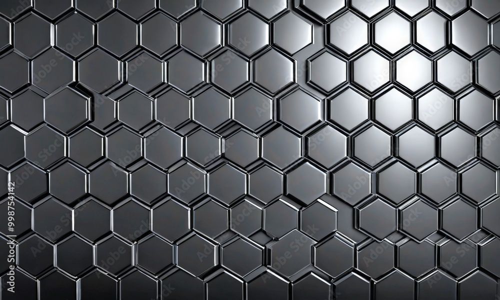 A repeating pattern of hexagonal shapes in varying shades of gray, creating a visually striking and geometric background