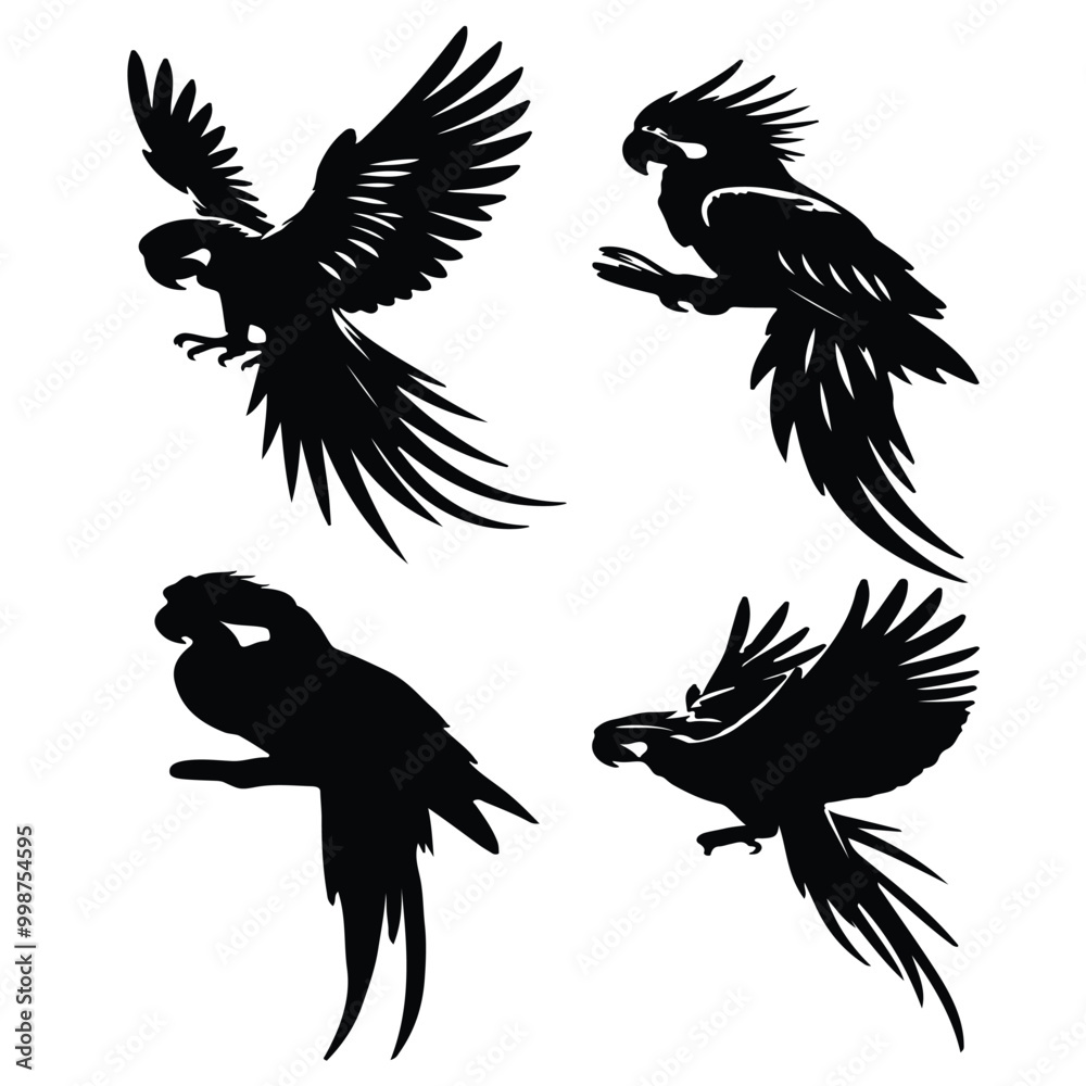 Obraz premium create black silhouette macaw set vector with white background