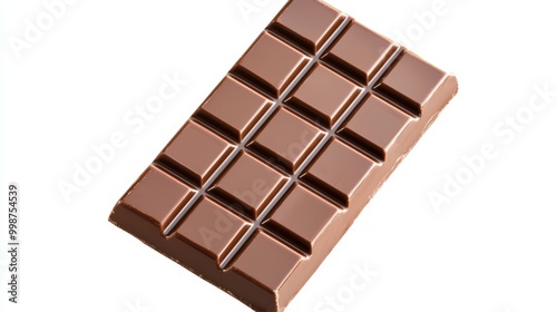 Classic chocolate bar with shiny surface, geometric design, 3D rendering, rich brown tones, isolated on white background