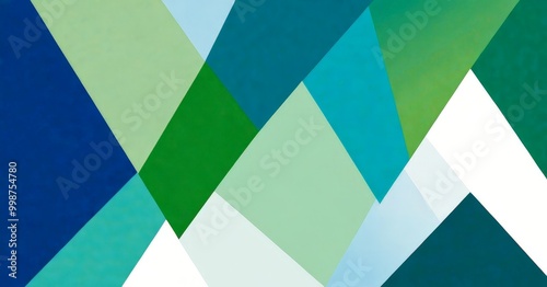 a geometric pattern composed of intersecting lines and triangles in various shades of green, blue, and white, creating a visually striking and abstract design photo