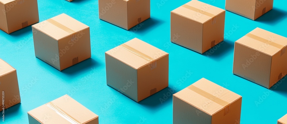 A banner made from cardboard boxes on a blue background A banner made from cardboard boxes on a blue background