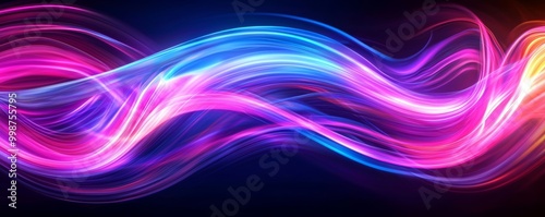 Flowing light streams in vivid pinks and blues, curving gently on a dark background, representing modern technology and energetic motion