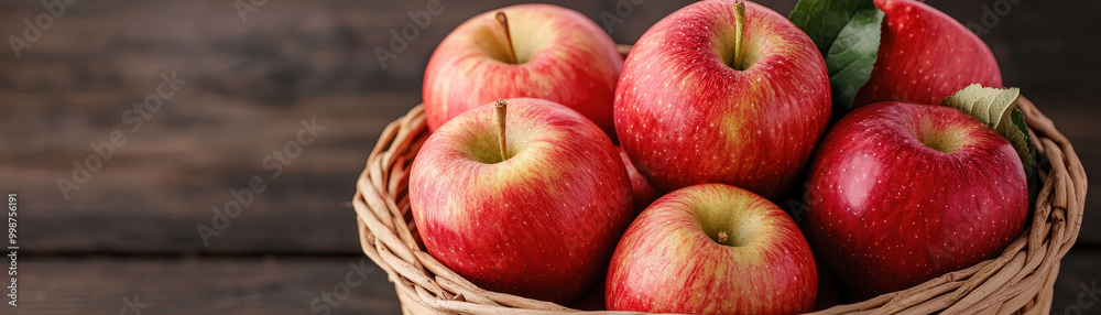 Fresh, vibrant apples in woven basket create rustic and inviting scene, perfect for showcasing farm fresh produce. rich colors and textures evoke sense of natural abundance Fresh, vibrant apples in woven basket create rustic and inviting scene, perfect for showcasing farm fresh produce. rich colors and textures evoke sense of natural abundance