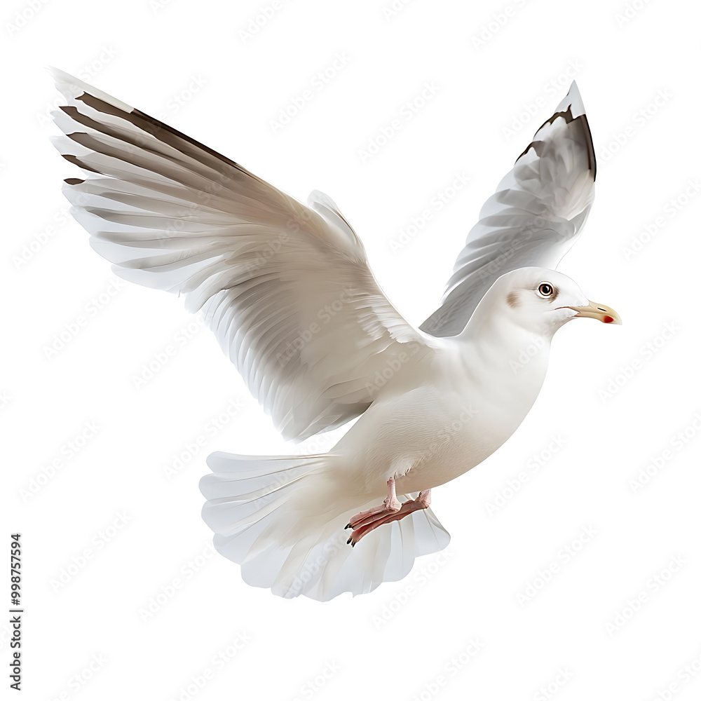 Fototapeta premium Majestic white bird in mid-flight with outstretched wings