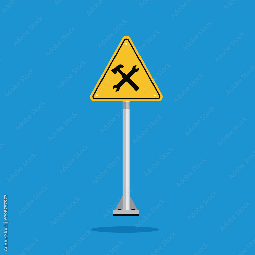under construction at a location, wrench and lung on the yellow triangle sign. Suitable for posters and web icons under construction at a location, wrench and lung on the yellow triangle sign. Suitable for posters and web icons