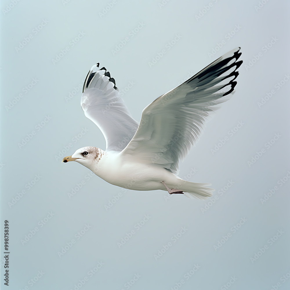 Seagull soaring gracefully against a pale sky Seagull soaring gracefully against a pale sky