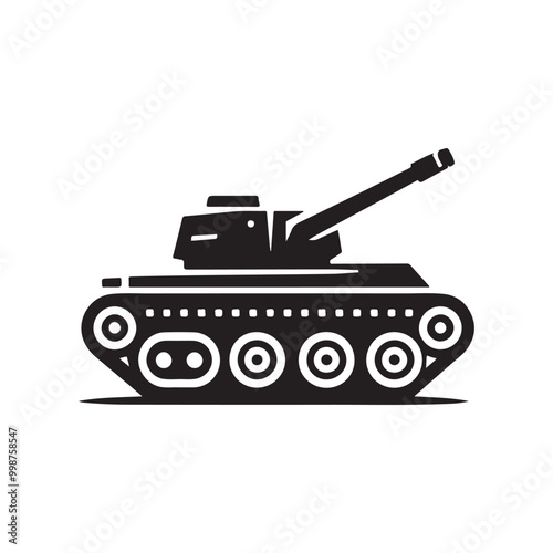 Tank Silhouette Vector on White Background - Simple and Detailed Design for Military, Defense, and War-themed Branding, Perfect for Use in Marketing Materials, Digital Media, and Combat Projects. 