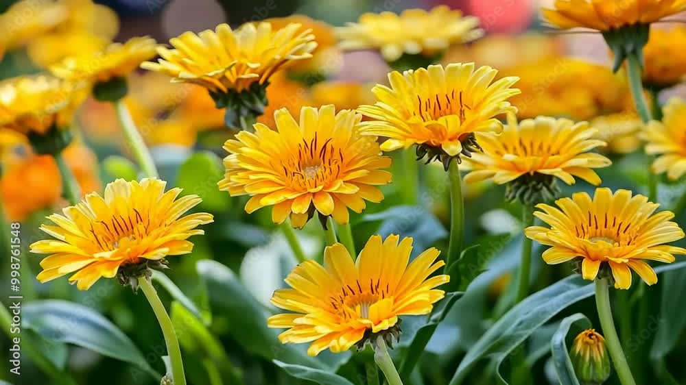 Vibrant yellow calendula flowers in full bloom Vibrant yellow calendula flowers in full bloom