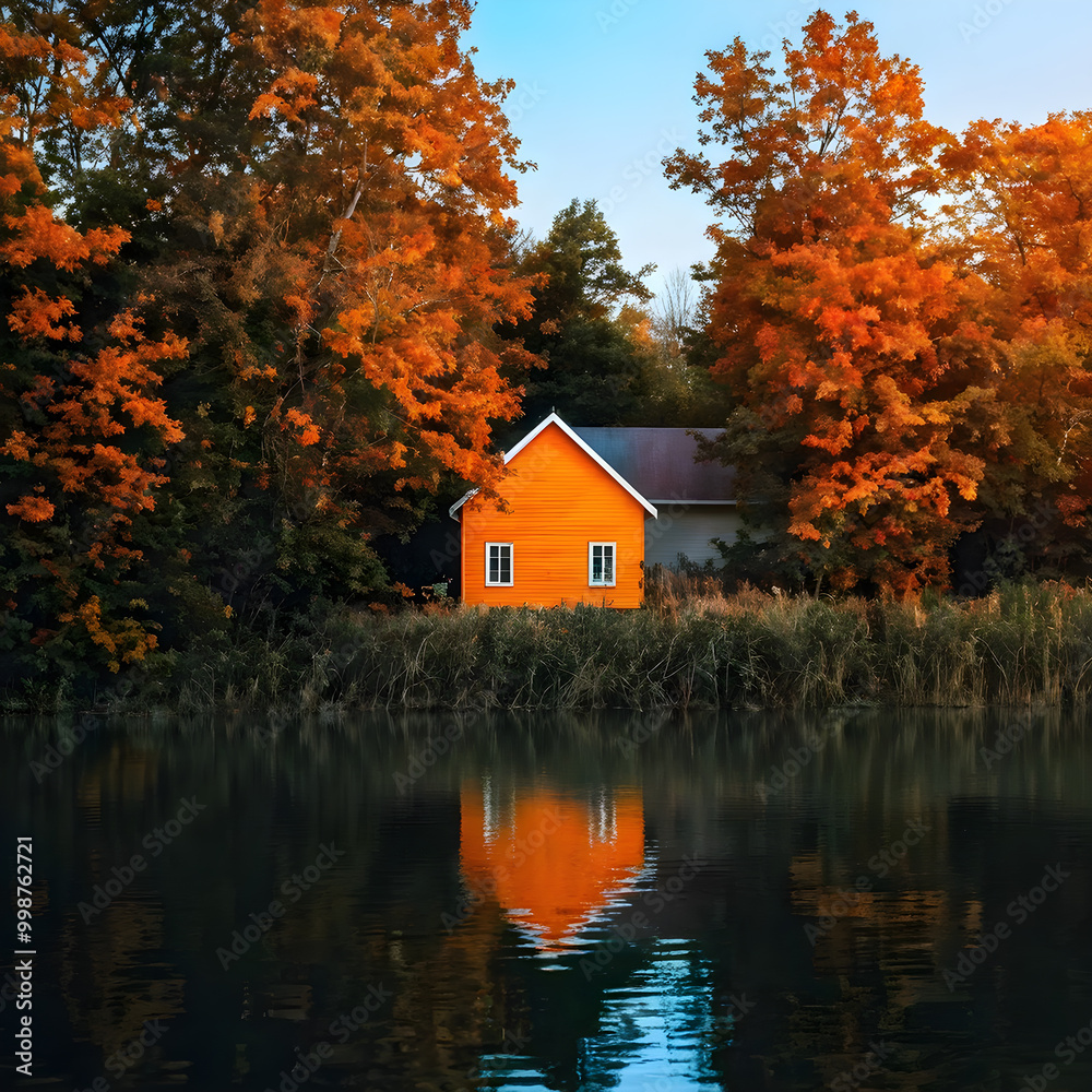 Sunset over the lake in autumn colors Sunset over the lake in autumn colors