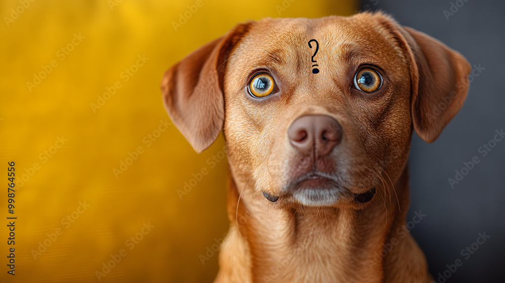 A Dog with Question Marks Above Its Head Against a Yellow Background
A Dog with Question Marks Above Its Head Against a Yellow Background