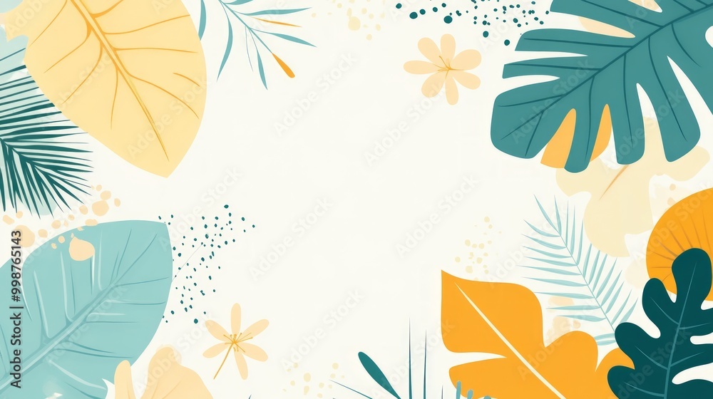 Abstract summer background with tropical leaves and geometric shapes, vector illustration Abstract summer background with tropical leaves and geometric shapes, vector illustration