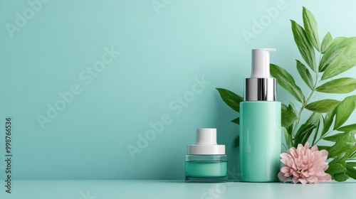 Elegant Mint Green Skincare Products on Soft Background