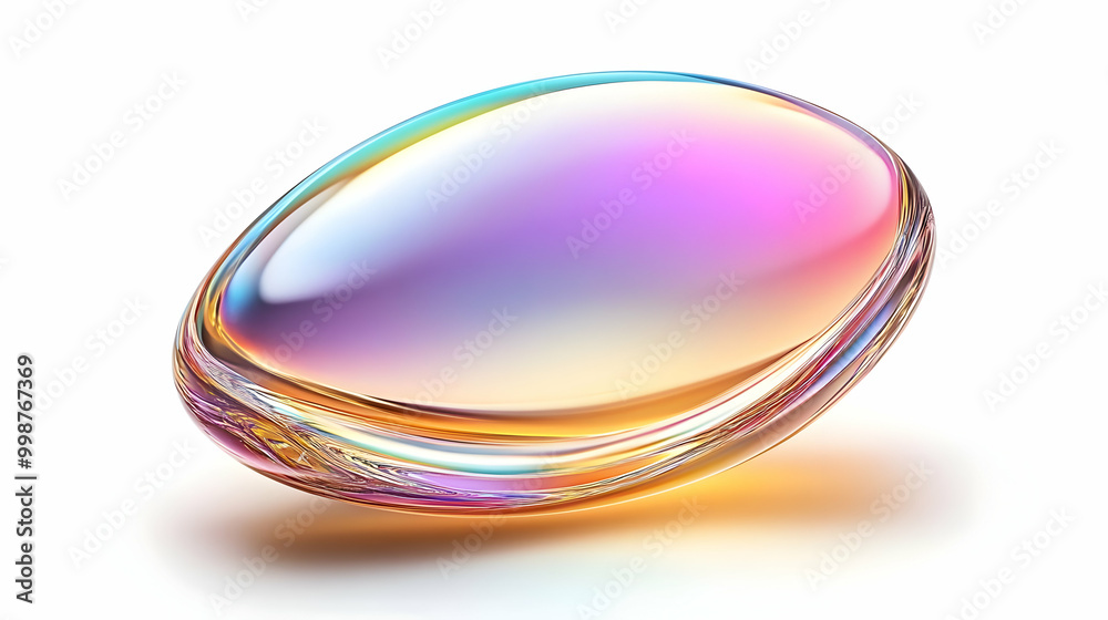 Abstract 3D Render of a Glossy Oval Shape with a Rainbow Iridescent Effect on a White Background Abstract 3D Render of a Glossy Oval Shape with a Rainbow Iridescent Effect on a White Background