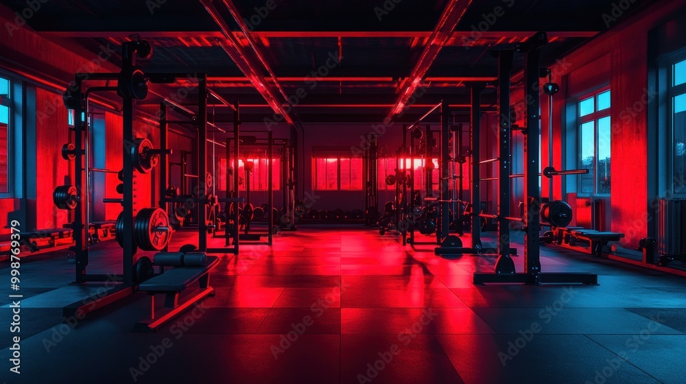 Gym Interior With Red Lighting Gym Interior With Red Lighting