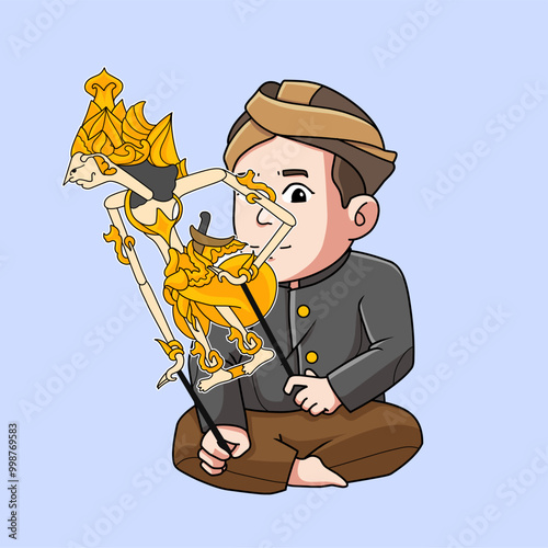 Cartoon illustration of a kids puppeteer. Suitable for clothing designs, screen printing, stickers, etc. photo