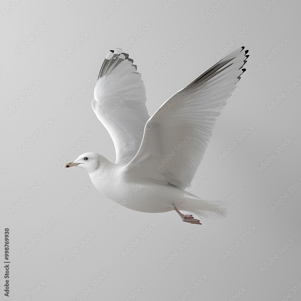 Fototapeta premium Elegant seagull in mid-flight against a neutral background