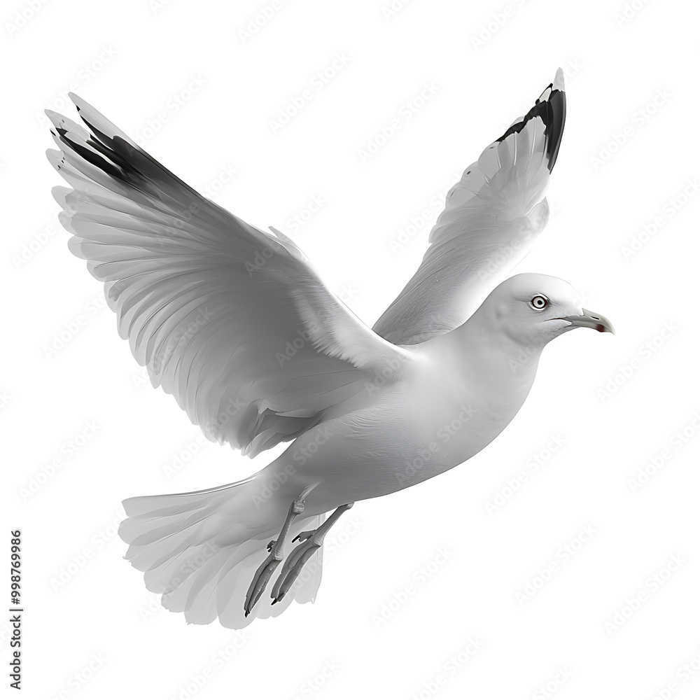 Obraz premium Realistic 3D illustration of a flying seagull