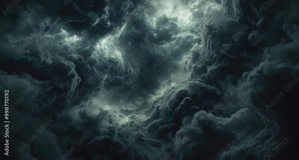 Obraz premium Dramatic, dark, and stormy sky with thick, swirling clouds.
