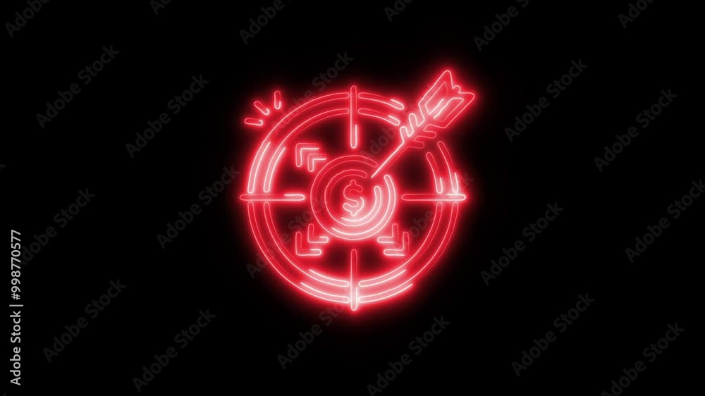 Goal Outline Icon in HD Video Neon Animation – Achievement and Success Symbol with Dynamic Glow on Black Background