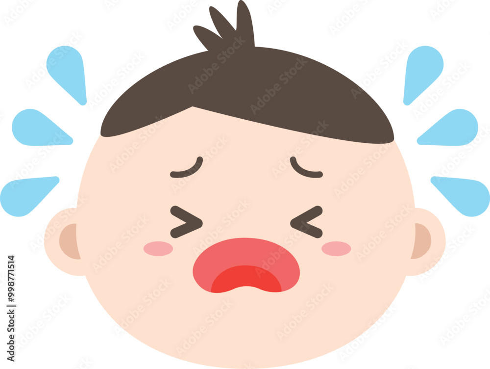Baby boy crying with sad face icon illustration. Baby boy crying with sad face icon illustration.