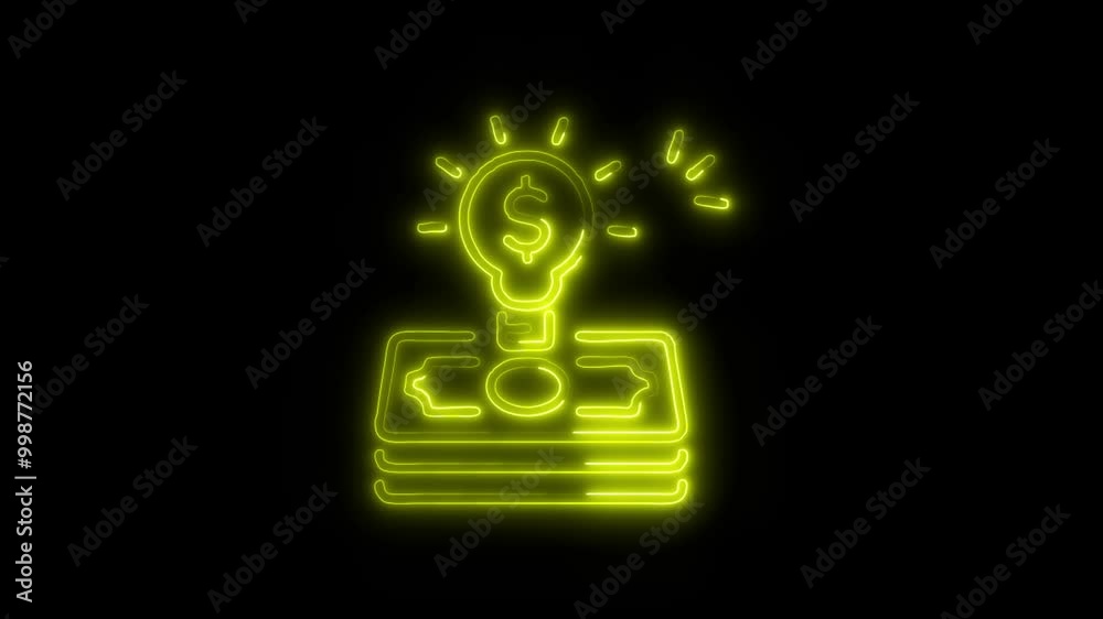Idea Outline Icon in HD Video Neon Animation – Creativity and Innovation Symbol with Dynamic Glow on Black Background