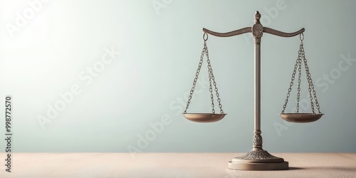 Close up balance scales of justice for attorney law copy space background. 