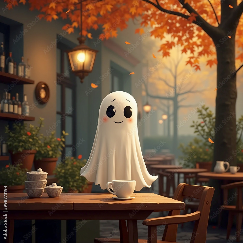 a little ghost in a coffeeshop at autumn a little ghost in a coffeeshop at autumn