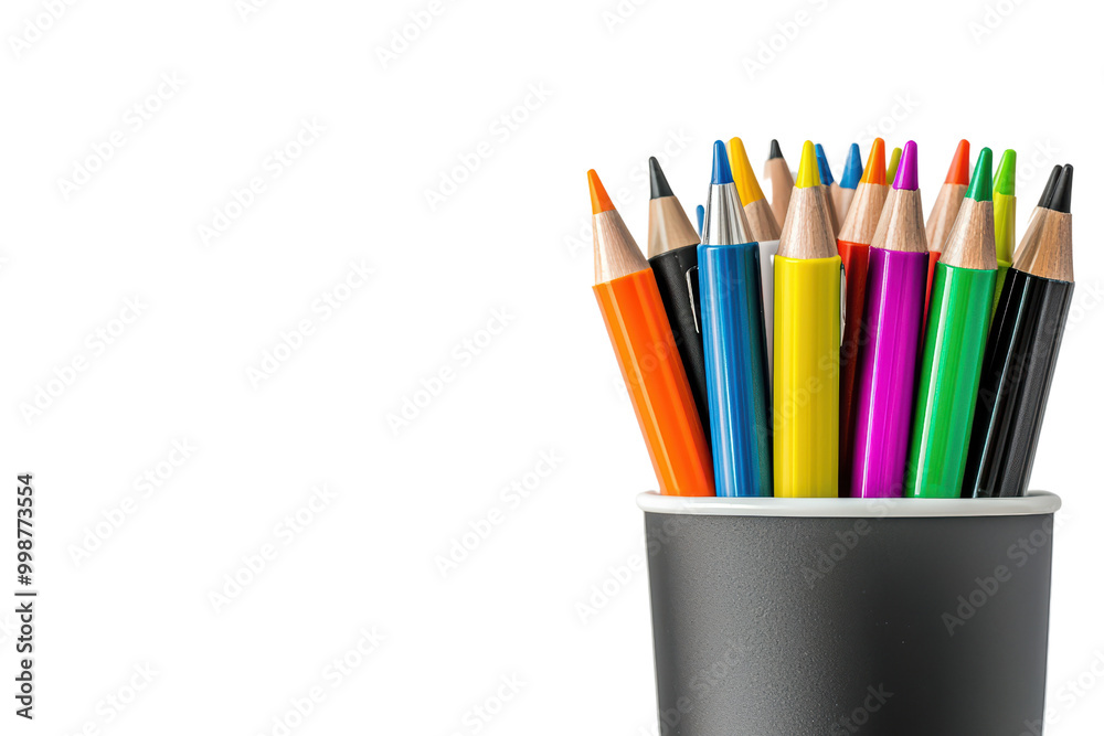 Colored pencils in a cup isolated on transparent background. Colored pencils in a cup isolated on transparent background.