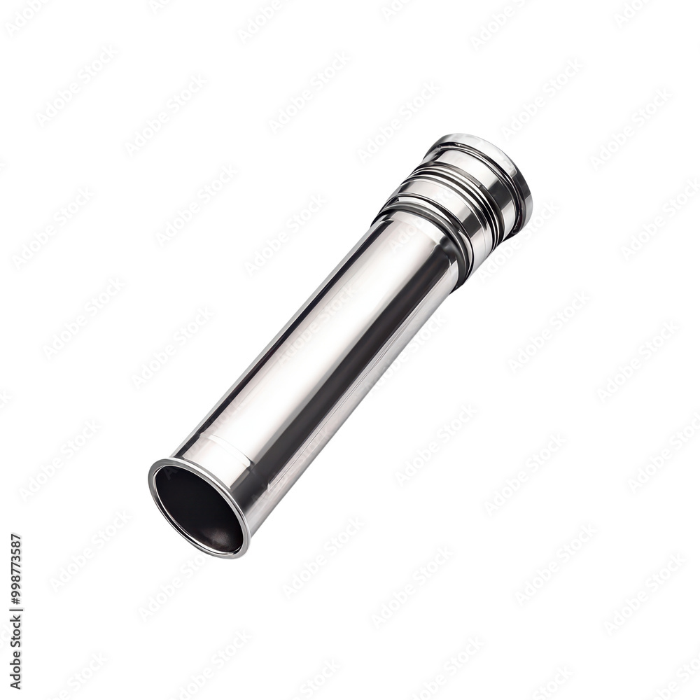 Metal tube with smooth surface isolated on transparent background.